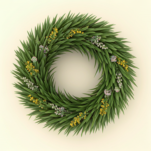 Spring wreath with artificial greenery and soft blooms.