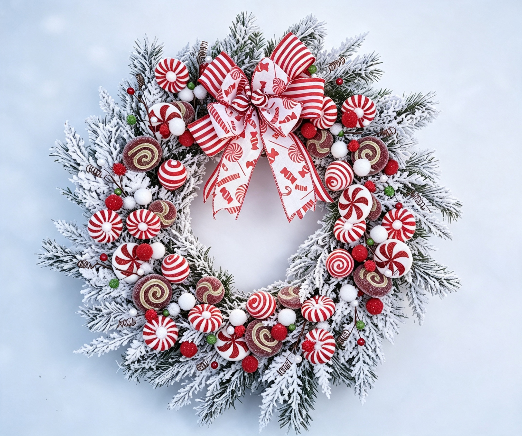 Holiday Christmas wreath with red berries and pinecones.